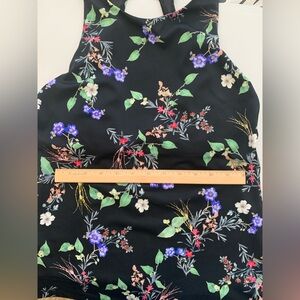EUC ATHLETA MALDIVES 36 B/C - HI NECK TANKINI TOP BLACK FLORAL